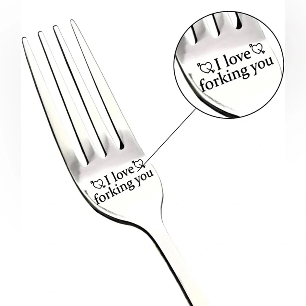 “I Love Forking You” Engraved Stainless Steel Novelty Gift – Silver or Black